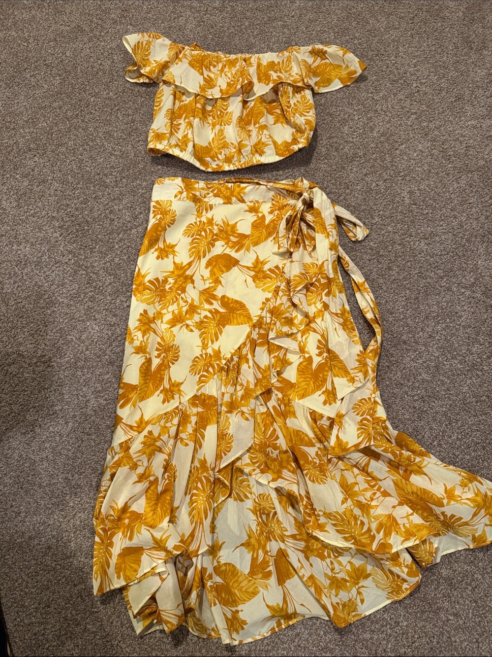 Banana Republic Yellow Floral Wrap High-Low Skirt